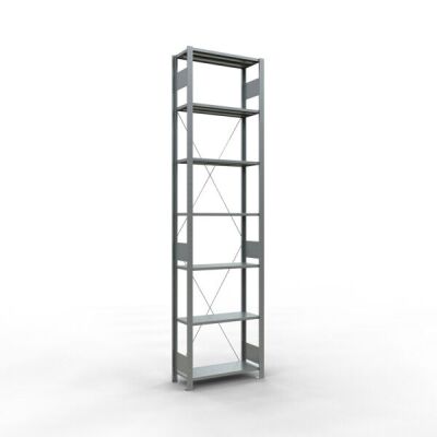 Grundregal, Fachbodenregal Stecksystem MULTIplus150, 3000 x 750 x 300 mm (HxBxT), 7 Fachböden, Kreuzstrebe, verzinkt