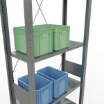 Grundregal, Fachbodenregal Stecksystem MULTIplus150, 3000 x 750 x 300 mm (HxBxT), 7 Fachböden, Kreuzstrebe, verzinkt