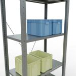 Grundregal, Fachbodenregal Stecksystem MULTIplus150, 2000 x 750 x 400 mm (HxBxT), 5 Fachböden, Kreuzstrebe, verzinkt