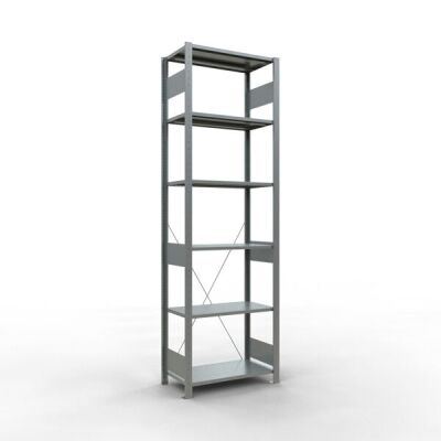 Grundregal, Fachbodenregal Stecksystem MULTIplus150, 2500 x 750 x 400 mm (HxBxT), 6 Fachböden, Kreuzstrebe, verzinkt