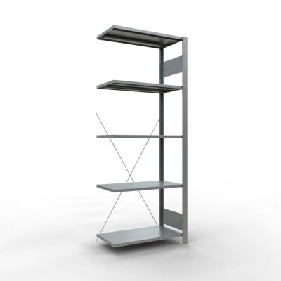Anbauregal, Fachbodenregal Stecksystem MULTIplus150, 2000 x 750 x 400 mm (HxBxT), 5 Fachböden, Kreuzstrebe, verzinkt