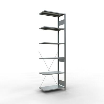 Anbauregal, Fachbodenregal Stecksystem MULTIplus150, 2500 x 750 x 400 mm (HxBxT), 6 Fachböden, Kreuzstrebe, verzinkt