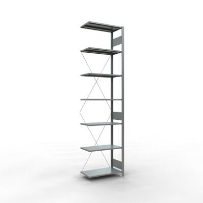 Anbauregal, Fachbodenregal Stecksystem MULTIplus150, 3000 x 750 x 400 mm (HxBxT), 7 Fachböden, Kreuzstrebe, verzinkt