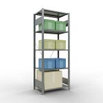 Grundregal, Fachbodenregal Stecksystem MULTIplus150, 2000 x 750 x 500 mm (HxBxT), 5 Fachböden, Kreuzstrebe, verzinkt