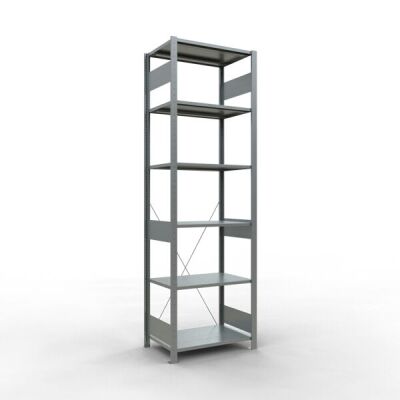 Grundregal, Fachbodenregal Stecksystem MULTIplus150, 2500 x 750 x 500 mm (HxBxT), 6 Fachböden, Kreuzstrebe, verzinkt