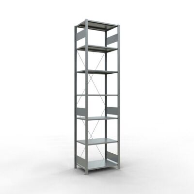 Grundregal, Fachbodenregal Stecksystem MULTIplus150, 3000 x 750 x 500 mm (HxBxT), 7 Fachböden, Kreuzstrebe, verzinkt