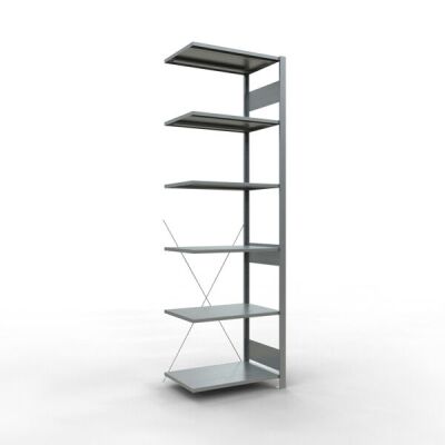 Anbauregal, Fachbodenregal Stecksystem MULTIplus150, 2500 x 750 x 500 mm (HxBxT), 6 Fachböden, Kreuzstrebe, verzinkt