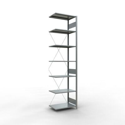 Anbauregal, Fachbodenregal Stecksystem MULTIplus150, 3000 x 750 x 500 mm (HxBxT), 7 Fachböden, Kreuzstrebe, verzinkt