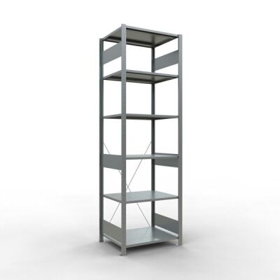 Grundregal, Fachbodenregal Stecksystem MULTIplus150, 2500 x 750 x 600 mm (HxBxT), 6 Fachböden, Kreuzstrebe, verzinkt
