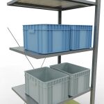 Anbauregal, Fachbodenregal Stecksystem MULTIplus150, 2000 x 750 x 600 mm (HxBxT), 5 Fachböden, Kreuzstrebe, verzinkt