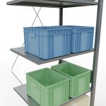 Anbauregal, Fachbodenregal Stecksystem MULTIplus150, 3000 x 750 x 600 mm (HxBxT), 7 Fachböden, Kreuzstrebe, verzinkt