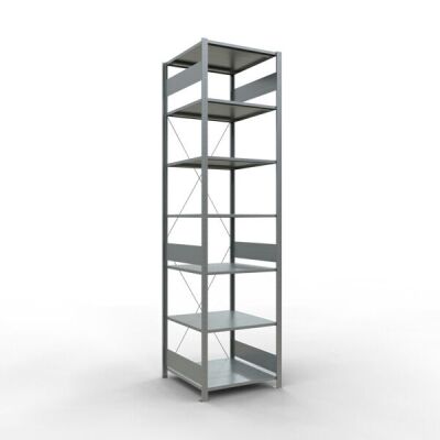 Grundregal, Fachbodenregal Stecksystem MULTIplus150, 3000 x 750 x 800 mm (HxBxT), 7 Fachböden, Kreuzstrebe, verzinkt