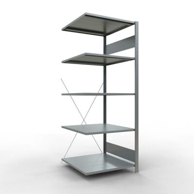 Anbauregal, Fachbodenregal Stecksystem MULTIplus150, 2000 x 750 x 800 mm (HxBxT), 5 Fachböden, Kreuzstrebe, verzinkt