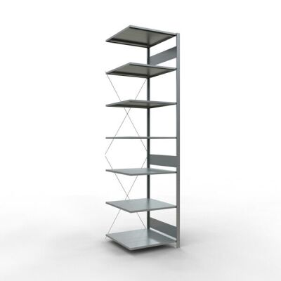 Anbauregal, Fachbodenregal Stecksystem MULTIplus150, 3000 x 750 x 800 mm (HxBxT), 7 Fachböden, Kreuzstrebe, verzinkt