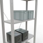 Grundregal, Fachbodenregal Stecksystem MULTIplus150, 2000 x 750 x 300 mm (HxBxT), 5 Fachböden, Kreuzstrebe, RAL 7035 lichtgrau