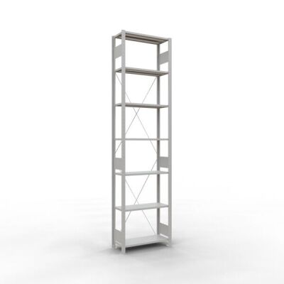Grundregal, Fachbodenregal Stecksystem MULTIplus150, 3000 x 750 x 300 mm (HxBxT), 7 Fachböden, Kreuzstrebe, RAL 7035 lichtgrau