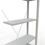 Anbauregal, Fachbodenregal Stecksystem MULTIplus150, 2000 x 750 x 300 mm (HxBxT), 5 Fachböden, Kreuzstrebe, RAL 7035 lichtgrau