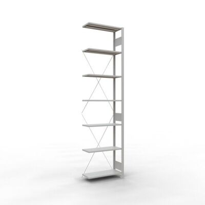 Anbauregal, Fachbodenregal Stecksystem MULTIplus150, 3000 x 750 x 300 mm (HxBxT), 7 Fachböden, Kreuzstrebe, RAL 7035 lichtgrau