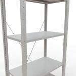 Grundregal, Fachbodenregal Stecksystem MULTIplus150, 2000 x 750 x 400 mm (HxBxT), 5 Fachböden, Kreuzstrebe, RAL 7035 lichtgrau