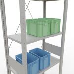 Grundregal, Fachbodenregal Stecksystem MULTIplus150, 3000 x 750 x 400 mm (HxBxT), 7 Fachböden, Kreuzstrebe, RAL 7035 lichtgrau