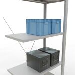 Anbauregal, Fachbodenregal Stecksystem MULTIplus150, 2000 x 750 x 400 mm (HxBxT), 5 Fachböden, Kreuzstrebe, RAL 7035 lichtgrau