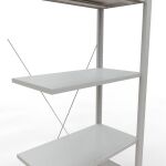 Anbauregal, Fachbodenregal Stecksystem MULTIplus150, 2000 x 750 x 400 mm (HxBxT), 5 Fachböden, Kreuzstrebe, RAL 7035 lichtgrau