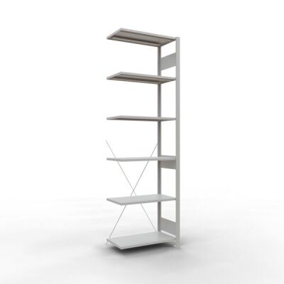 Anbauregal, Fachbodenregal Stecksystem MULTIplus150, 2500 x 750 x 400 mm (HxBxT), 6 Fachböden, Kreuzstrebe, RAL 7035 lichtgrau