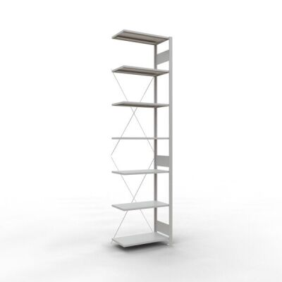 Anbauregal, Fachbodenregal Stecksystem MULTIplus150, 3000 x 750 x 400 mm (HxBxT), 7 Fachböden, Kreuzstrebe, RAL 7035 lichtgrau