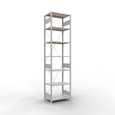 Grundregal, Fachbodenregal Stecksystem MULTIplus150, 3000 x 750 x 500 mm (HxBxT), 7 Fachböden, Kreuzstrebe, RAL 7035 lichtgrau