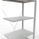 Anbauregal, Fachbodenregal Stecksystem MULTIplus150, 2000 x 750 x 500 mm (HxBxT), 5 Fachböden, Kreuzstrebe, RAL 7035 lichtgrau