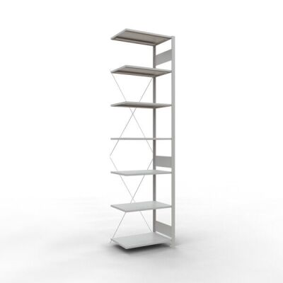 Anbauregal, Fachbodenregal Stecksystem MULTIplus150, 3000 x 750 x 500 mm (HxBxT), 7 Fachböden, Kreuzstrebe, RAL 7035 lichtgrau