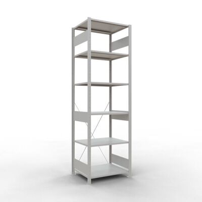 Grundregal, Fachbodenregal Stecksystem MULTIplus150, 2500 x 750 x 600 mm (HxBxT), 6 Fachböden, Kreuzstrebe, RAL 7035 lichtgrau