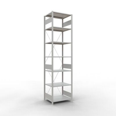 Grundregal, Fachbodenregal Stecksystem MULTIplus150, 3000 x 750 x 600 mm (HxBxT), 7 Fachböden, Kreuzstrebe, RAL 7035 lichtgrau