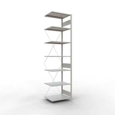 Anbauregal, Fachbodenregal Stecksystem MULTIplus150, 3000 x 750 x 600 mm (HxBxT), 7 Fachböden, Kreuzstrebe, RAL 7035 lichtgrau