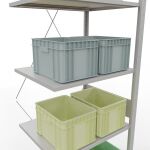 Anbauregal, Fachbodenregal Stecksystem MULTIplus150, 3000 x 750 x 600 mm (HxBxT), 7 Fachböden, Kreuzstrebe, RAL 7035 lichtgrau