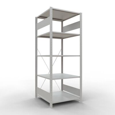 Grundregal, Fachbodenregal Stecksystem MULTIplus150, 2000 x 750 x 800 mm (HxBxT), 5 Fachböden, Kreuzstrebe, RAL 7035 lichtgrau