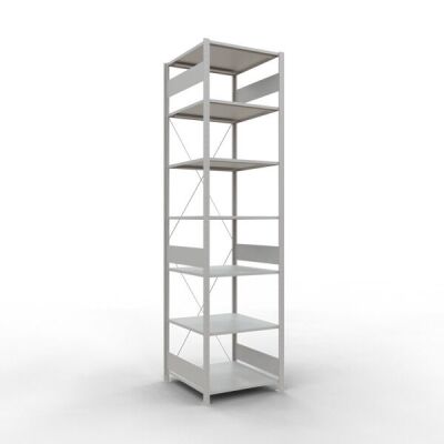 Grundregal, Fachbodenregal Stecksystem MULTIplus150, 3000 x 750 x 800 mm (HxBxT), 7 Fachböden, Kreuzstrebe, RAL 7035 lichtgrau