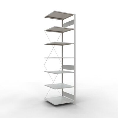Anbauregal, Fachbodenregal Stecksystem MULTIplus150, 3000 x 750 x 800 mm (HxBxT), 7 Fachböden, Kreuzstrebe, RAL 7035 lichtgrau