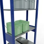 Grundregal, Fachbodenregal Stecksystem MULTIplus150, 2500 x 750 x 300 mm (HxBxT), 6 Fachböden, Kreuzstrebe, RAL 5010 enzianblau/verzinkt/verzinkt