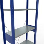 Grundregal, Fachbodenregal Stecksystem MULTIplus150, 2500 x 750 x 300 mm (HxBxT), 6 Fachböden, Kreuzstrebe, RAL 5010 enzianblau/verzinkt/verzinkt
