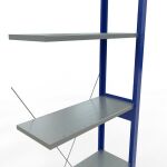Anbauregal, Fachbodenregal Stecksystem MULTIplus150, 2500 x 750 x 300 mm (HxBxT), 6 Fachböden, Kreuzstrebe, RAL 5010 enzianblau/verzinkt/verzinkt