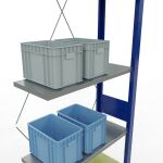 Anbauregal, Fachbodenregal Stecksystem MULTIplus150, 3000 x 750 x 300 mm (HxBxT), 7 Fachböden, Kreuzstrebe, RAL 5010 enzianblau/verzinkt/verzinkt