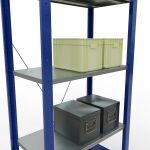 Grundregal, Fachbodenregal Stecksystem MULTIplus150, 2000 x 750 x 400 mm (HxBxT), 5 Fachböden, Kreuzstrebe, RAL 5010 enzianblau/verzinkt/verzinkt