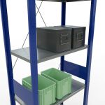 Grundregal, Fachbodenregal Stecksystem MULTIplus150, 3000 x 750 x 400 mm (HxBxT), 7 Fachböden, Kreuzstrebe, RAL 5010 enzianblau/verzinkt/verzinkt