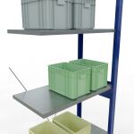 Anbauregal, Fachbodenregal Stecksystem MULTIplus150, 2500 x 750 x 400 mm (HxBxT), 6 Fachböden, Kreuzstrebe, RAL 5010 enzianblau/verzinkt/verzinkt