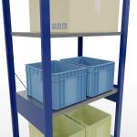 Grundregal, Fachbodenregal Stecksystem MULTIplus150, 2500 x 750 x 500 mm (HxBxT), 6 Fachböden, Kreuzstrebe, RAL 5010 enzianblau/verzinkt/verzinkt