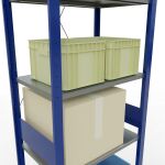 Grundregal, Fachbodenregal Stecksystem MULTIplus150, 3000 x 750 x 500 mm (HxBxT), 7 Fachböden, Kreuzstrebe, RAL 5010 enzianblau/verzinkt/verzinkt