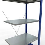 Anbauregal, Fachbodenregal Stecksystem MULTIplus150, 2000 x 750 x 500 mm (HxBxT), 5 Fachböden, Kreuzstrebe, RAL 5010 enzianblau/verzinkt/verzinkt