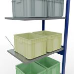 Anbauregal, Fachbodenregal Stecksystem MULTIplus150, 2500 x 750 x 500 mm (HxBxT), 6 Fachböden, Kreuzstrebe, RAL 5010 enzianblau/verzinkt/verzinkt