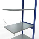 Anbauregal, Fachbodenregal Stecksystem MULTIplus150, 2500 x 750 x 500 mm (HxBxT), 6 Fachböden, Kreuzstrebe, RAL 5010 enzianblau/verzinkt/verzinkt
